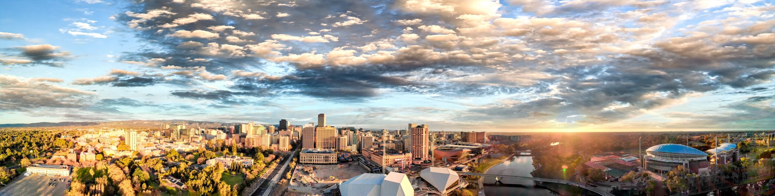 Amazing aerial panorama of Adelaide from drone, Australia.
